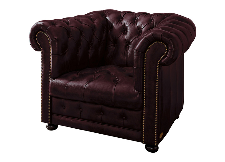 Polstermöbel - Polstermöbel mit hochwertigem Rindsleder-Bezug, in Farbe BORDEAUX, in Ausführung Zweisitzer Ansicht 1