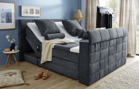 Boxspringbett mit elektrisch versenkbarer TV-Halterung
