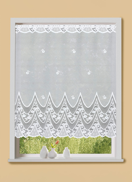 - Wundervoller Kleinfenster-Store mit Stangendurchzug, in Größe 879 (H80xB105 cm) bis 899 (H100xB190 cm), in Farbe WEISS Ansicht 1