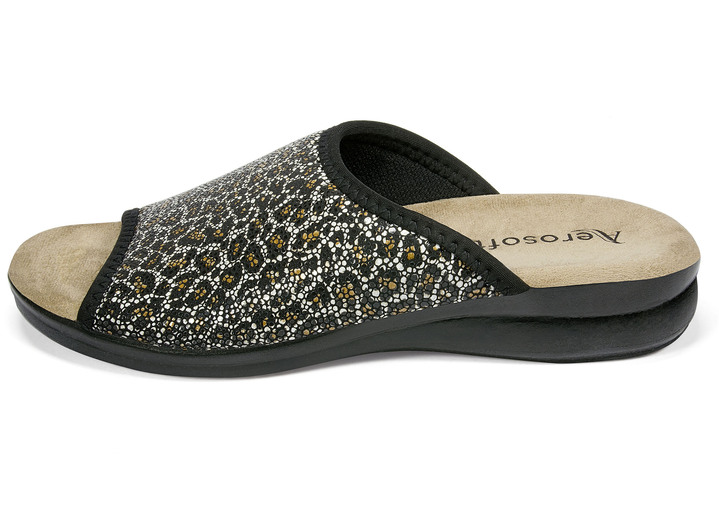 Sandaletten & Pantoletten - Stretch Sommerschuhe wahlweise als Pantolette oder Sandalette, in Größe 036 bis 042, in Farbe WEISS-LEO, in Ausführung Pantolette Ansicht 5