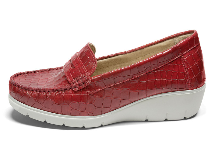 Halbschuhe - Echt Leder Mokassin mit Aloe Vera Einlegesohle, in Größe 036 bis 042, in Farbe ROT Ansicht 1