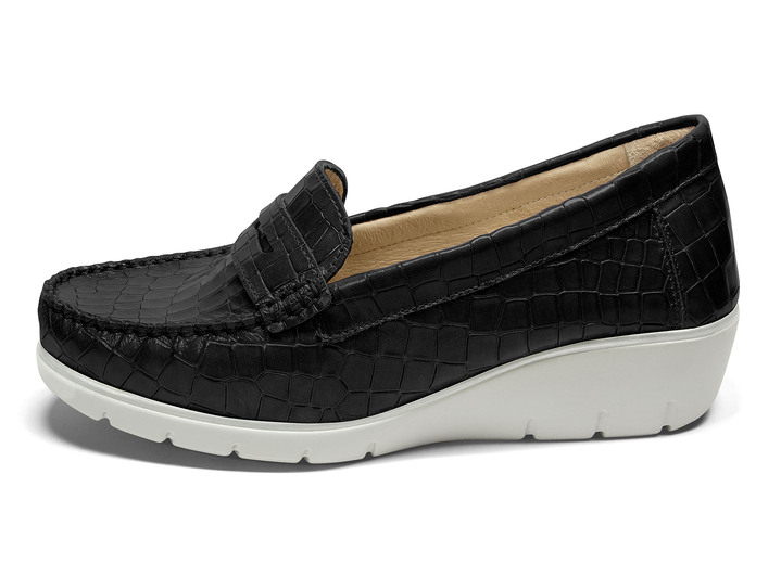 Halbschuhe - Echt Leder Mokassin mit Aloe Vera Einlegesohle, in Größe 036 bis 042, in Farbe SCHWARZ Ansicht 1