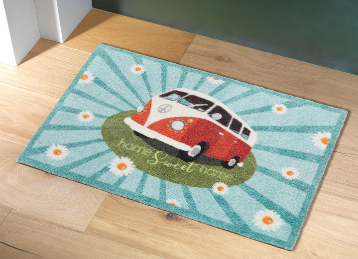 - Nostalgie-Fußmatte VW Bulli mit rutschhemmend beschichteter Rückseite, in Farbe BUNT