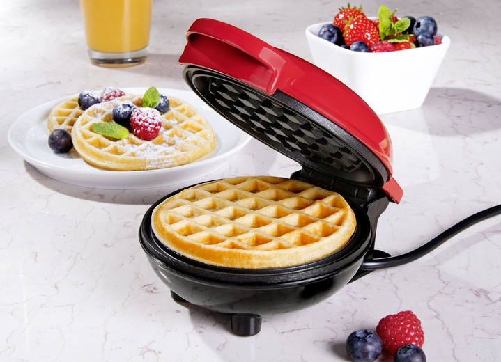 Küchengeräte - Mini-Waffeleisen mit Antihaftbeschichtung, in Farbe ROT-SCHWARZ