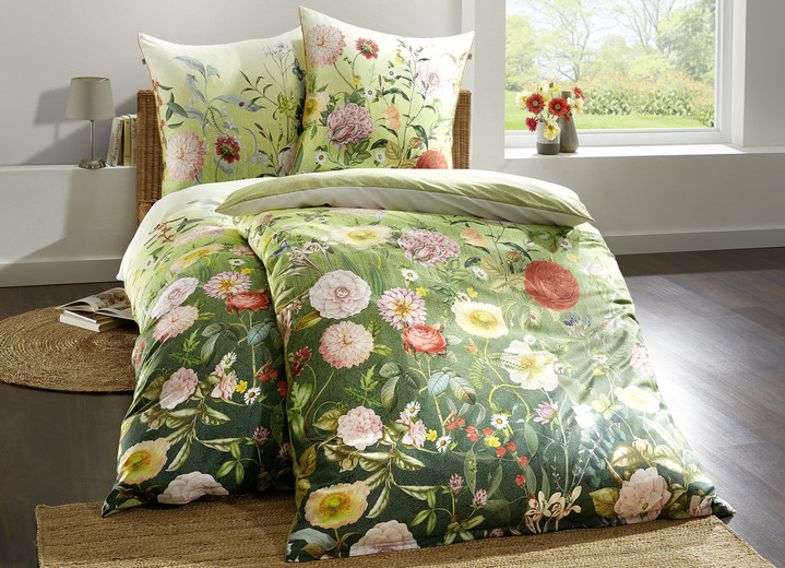 Bettwäschegarnituren - Wendebettwäsche-Garnitur aus Mako-Satin, in Größe 112 (80/80 cm + 135/200 cm) bis 115 (80/80 cm + 155/220 cm), in Farbe GRÜN Ansicht 2