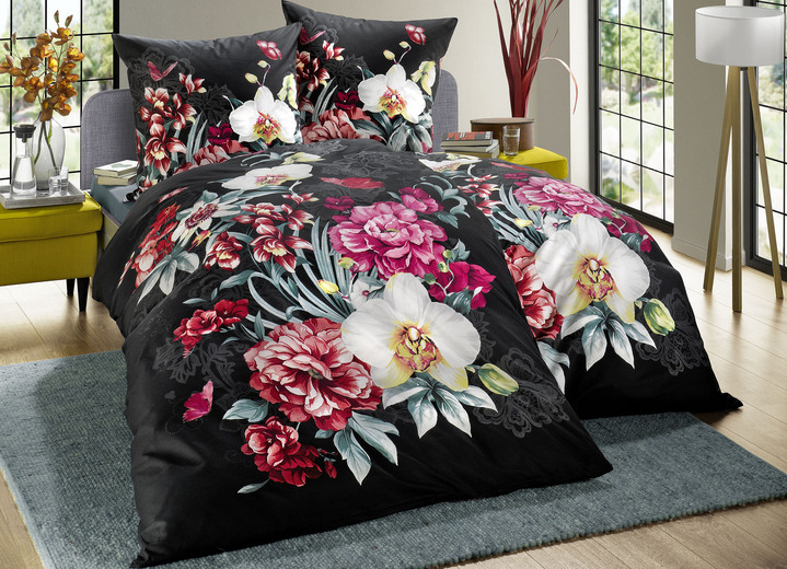 Heimtextilien - Kaeppel-Bettwäsche-Garnitur mit Reißverschluss, in Größe 112 (80x80 cm + 135x200 cm) bis 115 (80x80 cm + 155x220 cm), in Farbe SCHWARZ