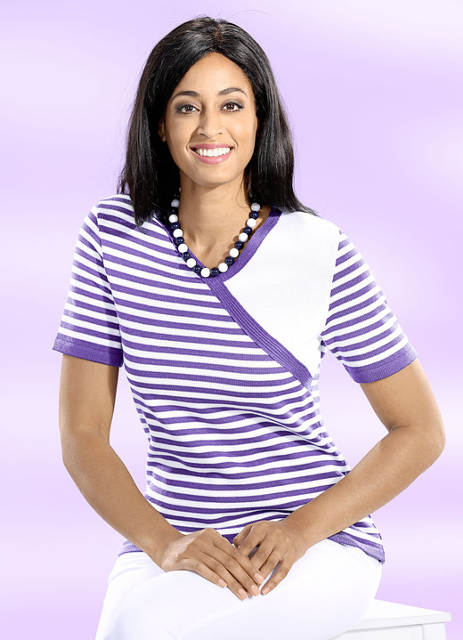 Pullover - Pulli in Wickeloptik Ansicht 2 Pullover - Pulli in Wickeloptik, in Größe 036 bis 052, in Farbe MARINE-WEISS Ansicht 2