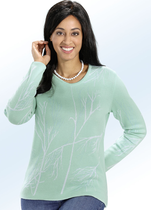 Damenmode - Pullover in superweicher Qualität aus edlem Jacquard mit Glitzereffekten, in Größe 038 bis 054, in Farbe MINT