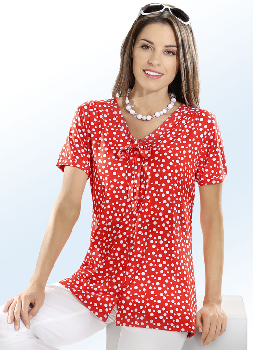 - Shirtbluse mit Allover Punkte-Dessin in 2 Farben, in Größe 036 bis 052, in Farbe ORANGE-WEISS