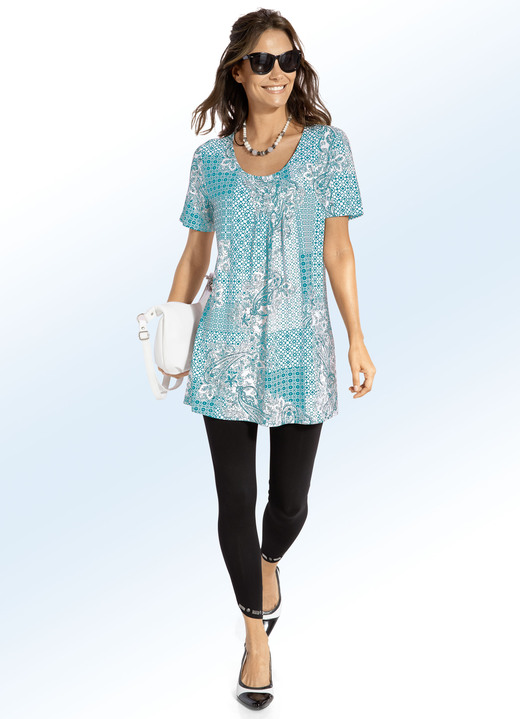 Longshirts - Longshirt mit Faltenlegung in 3 Farben Ansicht 2 Longshirts - Longshirt mit Faltenlegung in 3 Farben, in Größe 038 bis 056, in Farbe MINT-WEISS Ansicht 2