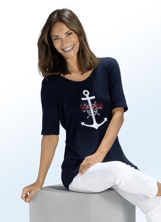 - Shirt mit maritimer Stickerei-Applikation in 2 Farben, in Größe 038 bis 056, in Farbe MARINE