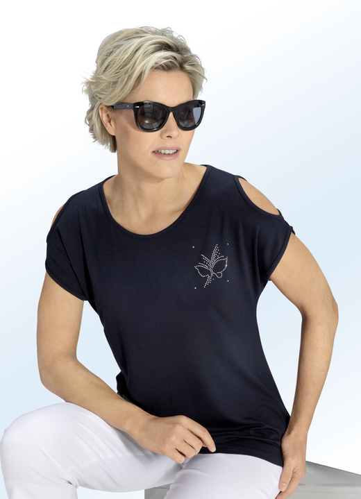 Damenmode - Extravagantes Shirt in 2 Farben , in Größe 038 bis 054, in Farbe MARINE Ansicht 1