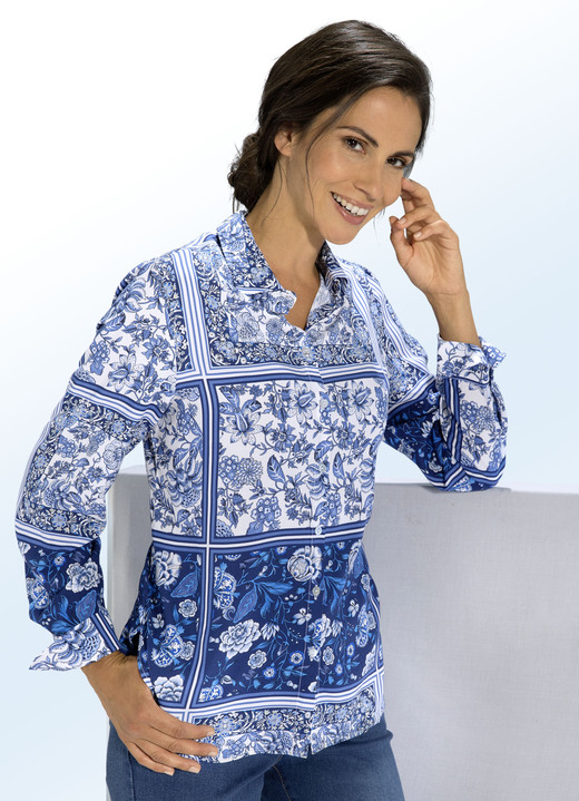 Damenmode - Bluse mit Manschettenärmeln, in Größe 036 bis 052, in Farbe ECRU-BUNT