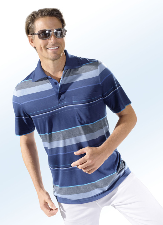 Hemden, Pullover & Shirts - Poloshirt mit Brusttasche , in Größe 046 bis 062, in Farbe BLAU-BUNT