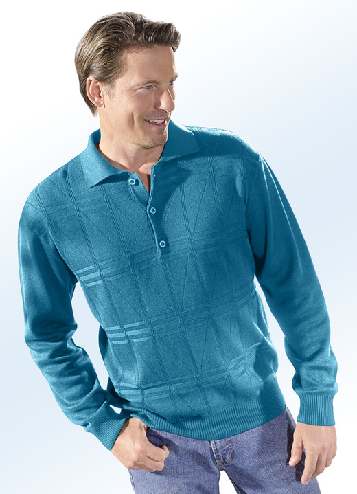 Hemden, Pullover & Shirts - Polopullover mit kurzer Knopfleiste in 3 Farben, in Größe 046 bis 062, in Farbe WEISS Ansicht 3