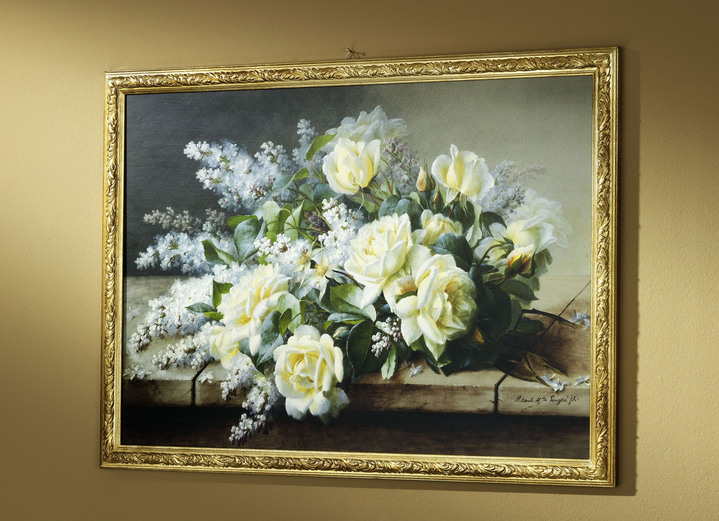 Blumen - Kunstdruck mit verziertem, goldfarbenem Echtholzrahmen, in Farbe GOLD