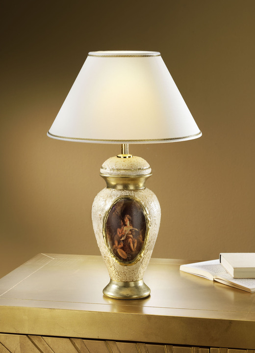 - Tischleuchte mit cremefarbenem Stoff-Lampenschirm, in Farbe CREME-GOLD