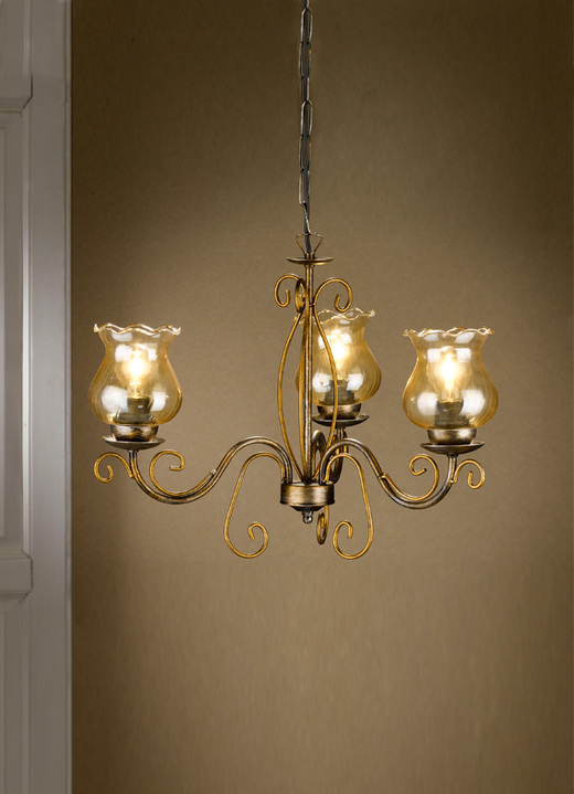 Lampen & Leuchten - Schmuckvolle Pendelleuchte, in Farbe GOLD-SILBER, in Ausführung Pendelleuchte, 3-flammig Ansicht 1