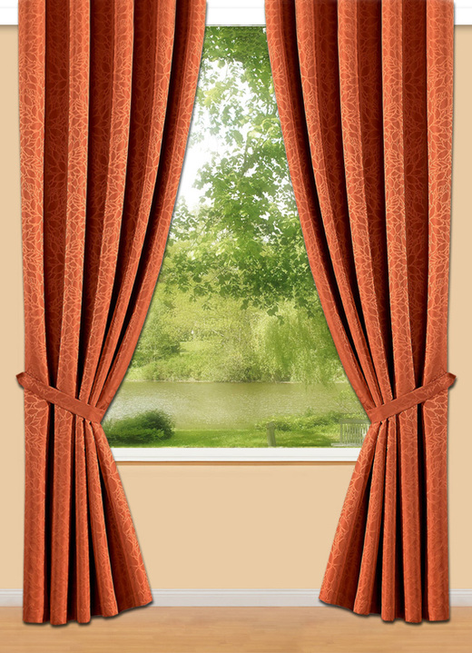 Klassisch - Übergardinen-Garnitur mit Universalschienenband, in Größe 365 (145x135 cm) bis 899 (2er-Pack Raffhalter, 70 cm), in Farbe TERRA Ansicht 1