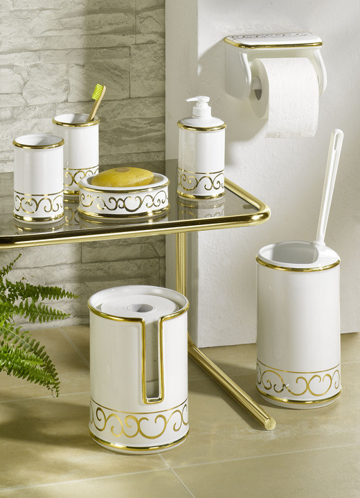 Accessoires - Handbemalte Badezimmeraccessoires aus glasierter Keramik, in Farbe CREME-GOLD, in Ausführung 2er-Set Zahnputzbecher