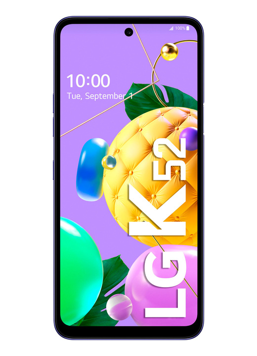 - LG K52 Smartphone in 3D-Glas-Design mit mattierter Oberfläche, in Farbe BLAU Ansicht 1