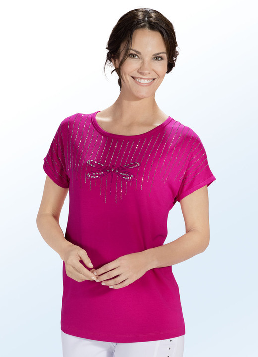 Damenmode - Shirt mit Schmucksteinzier im Vorderteil, in Größe 038 bis 054, in Farbe PINK