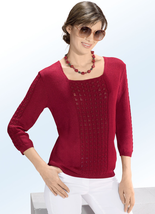 Damenmode - Pullover mit elegantem Ajourdessin, in Größe L(44/46) bis XL(48/50), in Farbe ROT