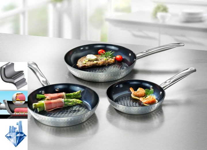 Töpfe, Pfannen & Bräter - Ceraflon Pfannen-Set, 3-teilig, mit Diamant-Antihaft-Versiegelung, in Farbe SILBER Ansicht 1