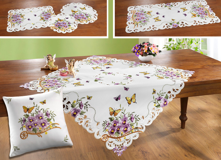 Tischdecken - Frühlingshafte Tisch- und Raumdekoration, in Größe 101 (2x Platzset, 35/ 50 cm) bis 404 (Kissenbezug, 40/ 40 cm), in Farbe WEISS