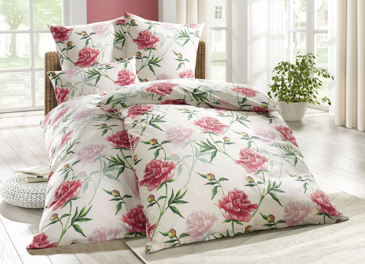 Bettwäschegarnituren - Bettwäsche-Garnitur mit floralen Motiv, in Größe 111 (40/80 cm + 135/200 cm) bis 115 (80/80 cm + 155/220 cm), in Farbe CREME Ansicht 1