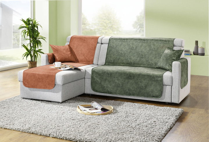 Sessel- & Sofaüberwürfe - Wohnaccessoires mit Anti-Rutsch-Beschichtung, in Größe 101 (Sesselschoner, 50x150 cm) bis 905 (2 Kissenbezüge, 40x40 cm), in Farbe GRÜN Ansicht 2