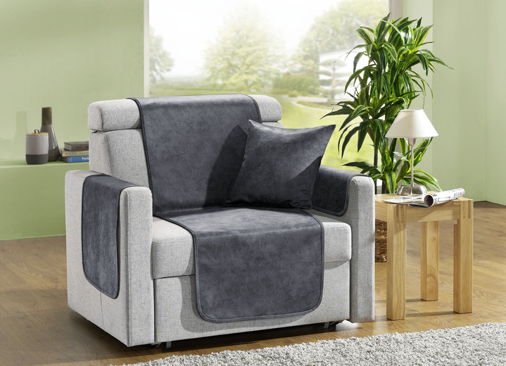 Sessel- & Sofaüberwürfe - Wohnaccessoires mit Anti-Rutsch-Beschichtung, in Größe 101 (Sesselschoner, 50x150 cm) bis 905 (2 Kissenbezüge, 40x40 cm), in Farbe ANTHRAZIT Ansicht 1