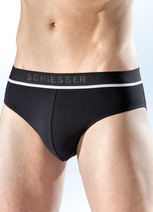 Unterwäsche - Schiesser Dreierpack Slips aus Feinjersey, in Größe 004 bis 008, in Farbe 2X SCHWARZ, 1X GRAU MELIERT Ansicht 1