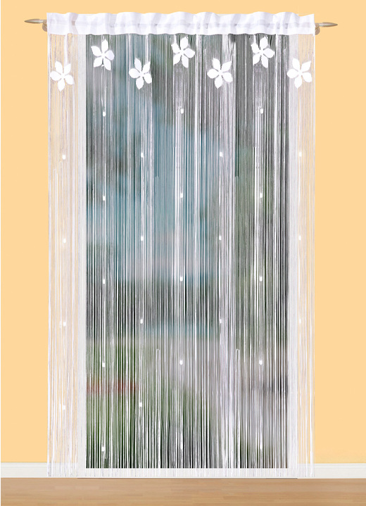 Traum in Weiß - Fadenstore mit Blumen, in Größe 346 (125x 95 cm) bis 392 (245x 95 cm), in Farbe WEISS