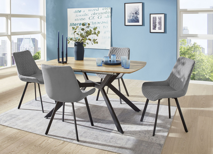 Essgruppen - Designer Essgruppe, 5-teilig, in Farbe EICHE-DUNKELGRAU