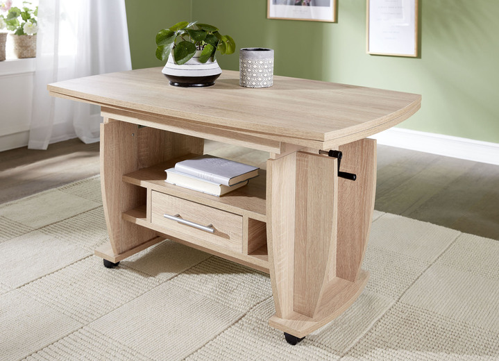 Couchtische - Moderner Couchtisch auf Rollen, in Farbe EICHE, in Ausführung Feste Platte Ansicht 2