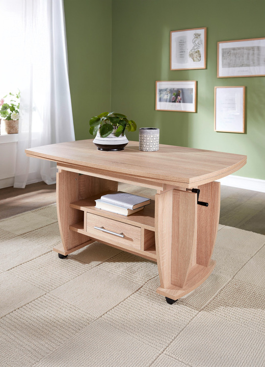 Couchtische - Moderner Couchtisch auf Rollen, in Farbe EICHE, in Ausführung Feste Platte Ansicht 3