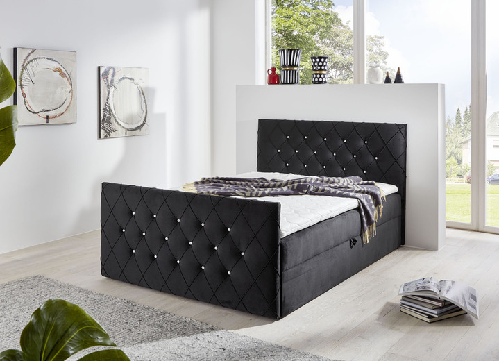 Betten - Boxspringbett mit Strasssteinen und Topper, in Farbe SCHWARZ Ansicht 1