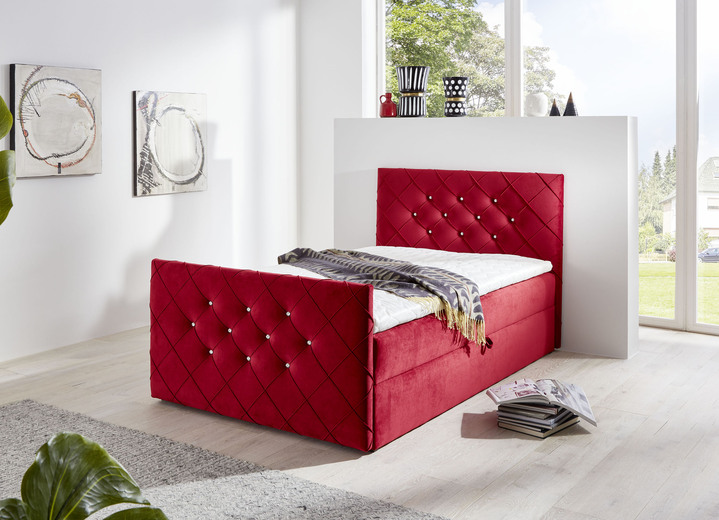- Boxspringbett mit Strasssteinen und Topper, in Farbe ROT Ansicht 1
