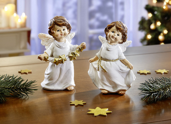 Weihnachtliche Dekorationen - Engel mit goldenem Gürtelband, 2er-Set, in Farbe WEISS-GOLD
