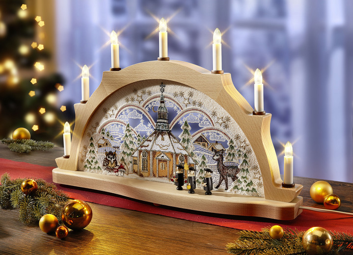 Weihnachtliche Dekorationen - Schwibbogen mit Plauener Spitze, in Farbe NATUR