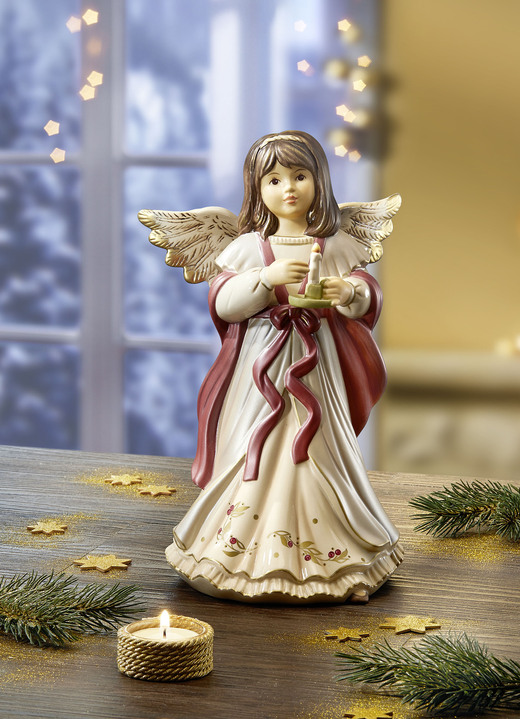 - Engel mit Kerze aus hochwertigem Feinsteingut, in Farbe WEISS-ROT