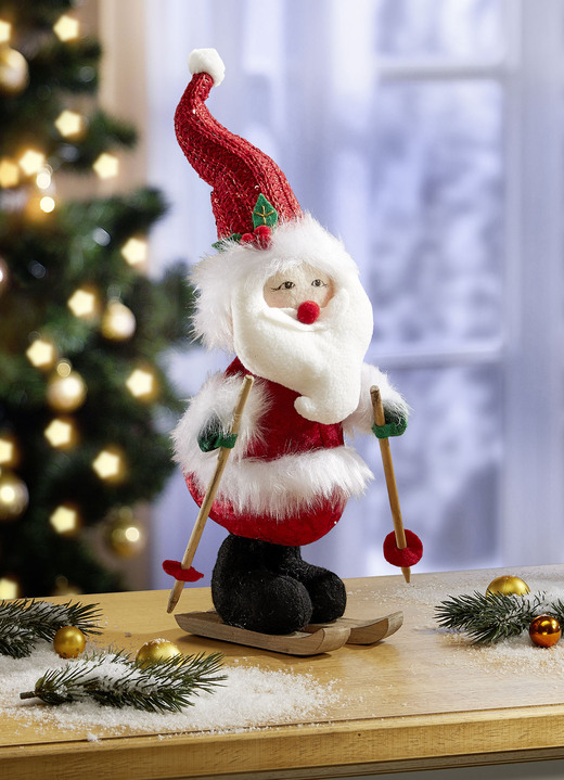 Weihnachtliche Dekorationen - Weihnachtsmann auf Skiern, in Farbe ROT-WEIß-BRAUN