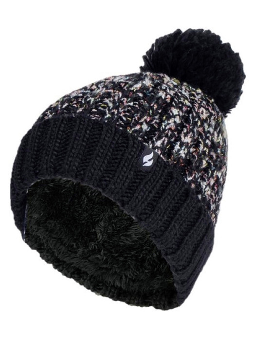 Aktiv- und Sportmode - Thermo-Mütze mit Bommel von Heat Holders®, in Farbe SCHWARZ Ansicht 1