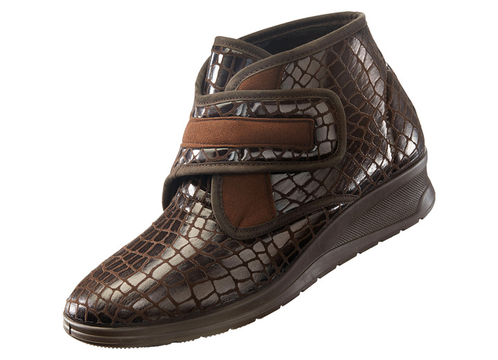 Stiefel - Klett-Stiefelette in Kroko-Optik, in Größe 036 bis 041, in Farbe BRAUN Ansicht 1