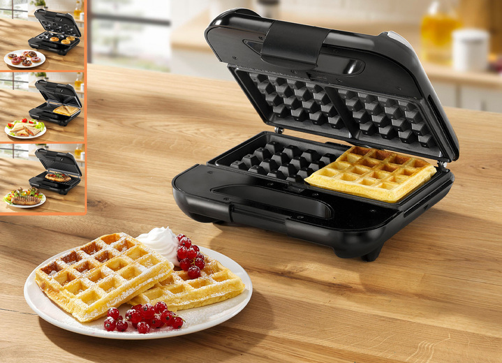 - 4-in-1 Waffeleisen mit 4 wechselbaren Platten, in Farbe SILBER-SCHWARZ Ansicht 1