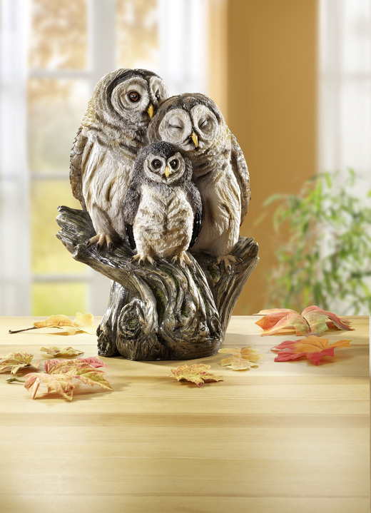 Herbstimpressionen - Eulenfamilie aus Polyresin, in Farbe GRAU-CREME