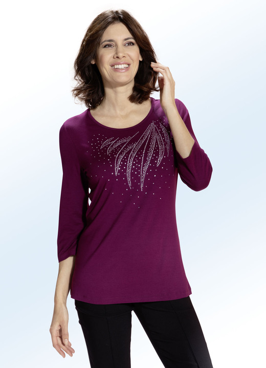 Shirts - Shirt mit schmückender Steinzier in 2 Farben, in Größe 036 bis 054, in Farbe SCHWARZ Ansicht 2