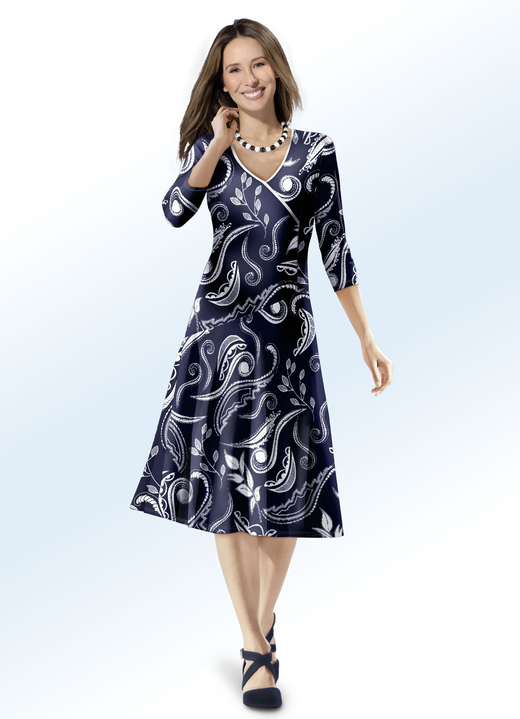 Freizeitkleider - Kleid mit Kontrasteinfassung, in Größe 036 bis 552, in Farbe NACHTBLAU-ECRU