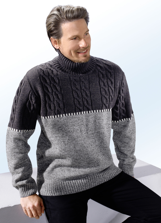 Hemden, Pullover & Shirts - Außergewöhnlicher Rollkragenpullover, in Größe 046 bis 062, in Farbe GRAU-MARONE